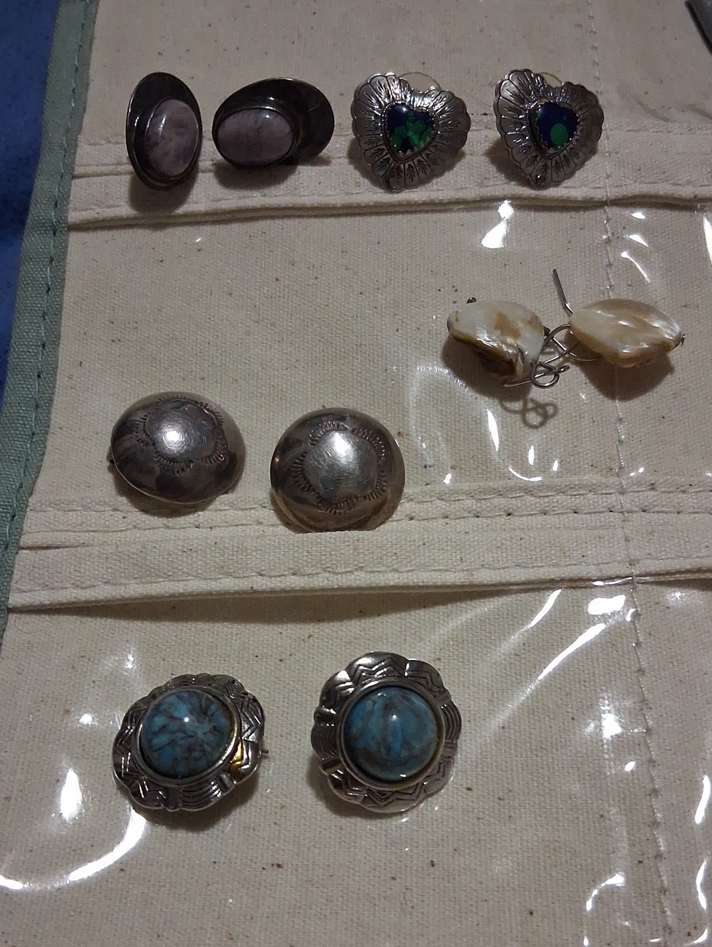 Sterling Silver Turquoise Accent Heart and Round Earrings - Blue